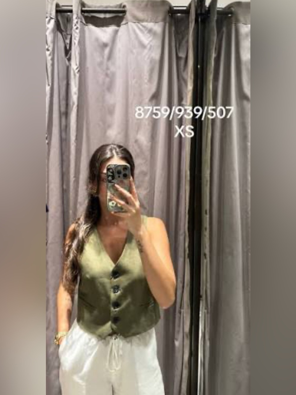 Zara Olive Green Buttoned V-Neck Vest